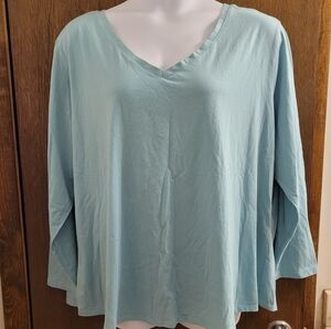 Faded Glory Women's Light Blue Long Sleeve V-Neck Top
